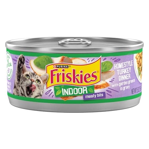 Friskies Wet Cat Food, Indoor, Homestyle Turkey Dinner, 5.5-Ounce Can, Pack of 24