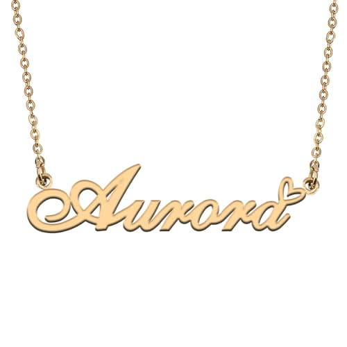 HUAN XUN Aurora Name Necklace Personalized for Women Stainless Steel Pendant Jewelry Gift for Mother Day Birthday Christmas