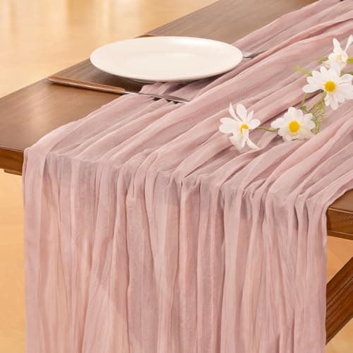 Socomi Pink Cheesecloth Table Runner Summer Boho Rustic Gauze Dusty Pink Farmhouse 120 inch 10FT Cheese Cloth for Wedding Tea Party Baby Shower Birthday Home Decor Holiday Decorations
