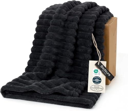 Bedsure Living Room Decor Home Black Throw Blanket Gifts for Women Men, Soft Fluffy Fleece Cozy Fuzzy Plush Warm Couch Bed Blanket, Bedroom Spring Decor Black Gifts for Him Her, 50x60