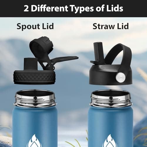 SENDESTAR Insulated Water Bottle 40 oz with Straw, Stainless Steel Wide Mouth Water Bottle, Double Wall Vacuum Leak Proof with Straw Lid & Spout Lid for Sports or Office, Keep Cold or Hot Up to 24 Hrs