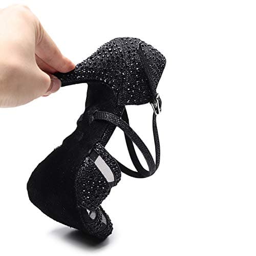 JUODVMP Women's Ballroom Dance Shoes Glitter High Heel Dance Heels Salsa Professional Dance Shoes,Black,8.5cm Heel,8 US