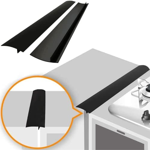 Linda’s Essentials Silicone Stove Gap Covers (2 Pack), Heat Resistant Oven Gap Filler Seals Spaces Between Stovetop and Counter, Easy to Clean Stove Guard (21 Inches, Black)