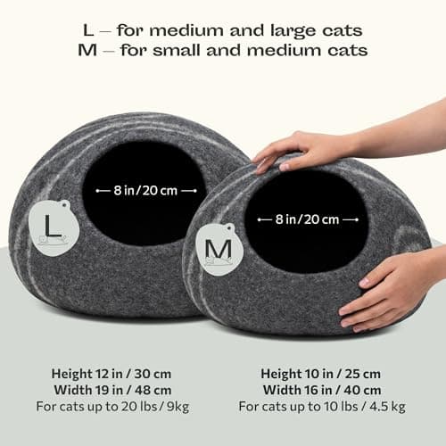 MEOWFIA Cat Cave – Premium Felt Cat Bed for Indoor Cats, Handmade Merino Wool (Dark Grey, Large)