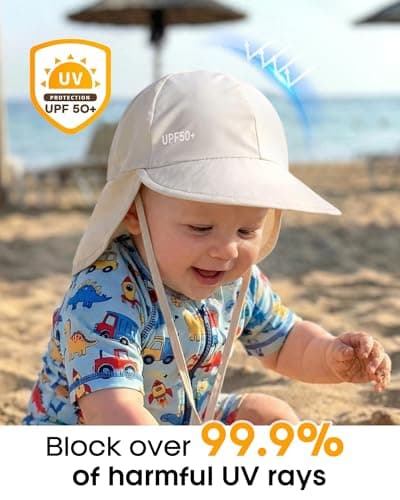 FURTALK Baby Sun Hat with Neck Flap UPF 50+ Adjustable Baby Boys Girls Summer Beach Hat for Traveling Swim Hat Beige