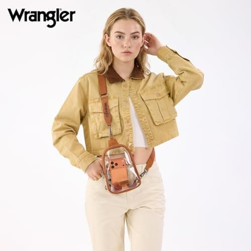 Wrangler Crossbody Clear Sling Bags for Women Stadium Approved Cross Body Purse with Detachable Strap for Sports Events Concerts WG-HB-87-226BR