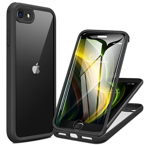 Miracase for iPhone SE Phone Case 3rd/2nd Generation 2022 2020 Full-Body with Built-in Glass Screen Protector, Heavy Duty 360° Protective Shockproof Bumper Cover for iPhone 8/SE 4.7 Inch, Black