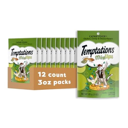 Temptations Cat Treats, Classic Crunchy and Soft Cat Treats, Catnip Fever Flavor, Catnip Treats, 3 oz. Pouch (Pack of 12)