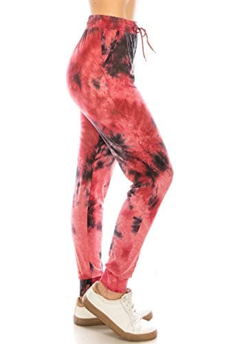 Leggings Depot Women's Jogger Track Cuff Sweatpants with Pockets for Yoga, Workout, Raspberry Tie Dye, 2X