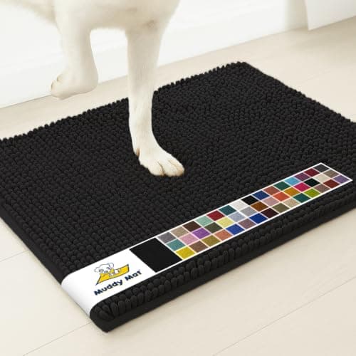 Muddy Mat® AS-SEEN-ON-TV Highly Absorbent Microfiber Door Mat and Pet Rug, Non Slip Thick Washable Area and Bath Mat Soft Chenille for Kitchen Bathroom Bedroom Indoor and Outdoor-Black Medium 30"X19"
