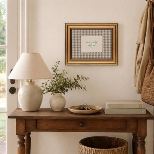 WZGZXU Vintage Gold Framed Wall Art How Lucky Are We Wall Decor Gingham Canvas Art Inspirational Pictures Painting Quotes Artwork Prints For Livingroom Classroom