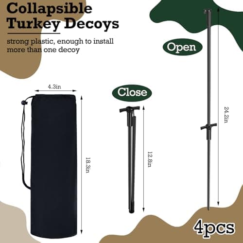 SHILIU 4pcs Turkey Decoy Hunting Stakes, Lightweight Collapsible Turkey Decoys Replacement Stake Fiberglass Portable Decoy Poles for Outdoor LCD Turkey Decoys Hunting Accessories