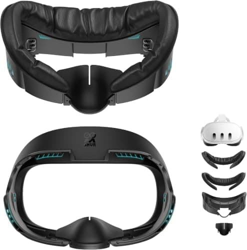 AMVR Facial Interface Compatible with Meta/Oculus Quest 3 Face Pad Accessories, with Soft PU Face Cushion Replacement and Breathable Ice Silk Cotton, Air-Circulation(Not for Q3S)