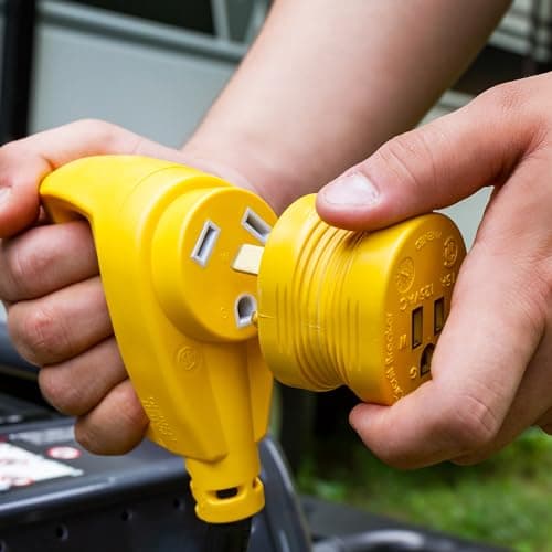 Camco PowerGrip 30AM/15AF Camper/RV Electrical Adapter Features 30-Amp Male & 15-Amp Female Connections - Designed w/Non-Slip Grooves & Contoured Ends for Easy Removal - Rated for 125V/1875W (55233)