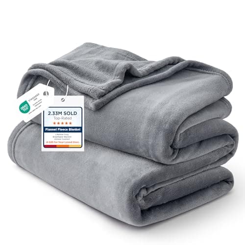 Bedsure GentleSoft Fleece Bed Blankets Queen Size Grey - Soft Warm Outdoor Picnic Blanket for Camping Travel Lightweight Cozy Anti-Static, Room Home Decor Gifts for Husband and Men, 90x90 inches