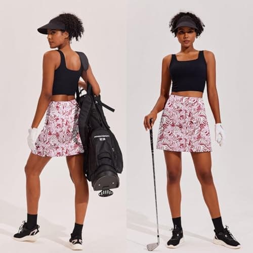 Ekouaer Skort Golf Skirts for Women Tennis Athletic Skirt Inner Shorts Pocket Floral Running Workout Sports Skorts,Pink Floral Medium