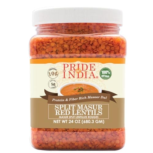 Pride Of India- Indian Split Masur Red Lentils - 1.5 lbs (680 gm) Jar - Maintains Body Weight, Good for Skin & Keep Bones Healthy- Source of Protein (10g) & Fiber (5g) per Serving
