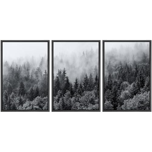 SIGNWIN Framed Canvas Print Wall Art Set Black & White Misty Mountain Forest Nature Wilderness Photography Modern Art Chic Landscape Relax/Calm for Living Room, Bedroom, Office - 24"x36"x3 Black