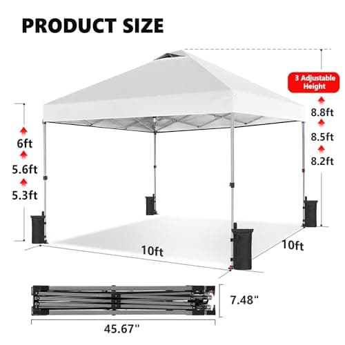 OLIXIS 10x10ft 1-Person Pop Up Canopy Tent, Heavy Duty One Push Setup Portable Outdoor Shelter for Beach Events Camping with Rolling Carry Bag, Snow White