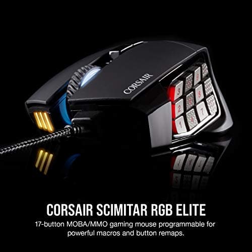 Corsair Scimitar RGB Elite Gaming Mouse for MOBA, MMO - 18,000 DPI - 17 Progammable Buttons - iCUE Compatible - Black