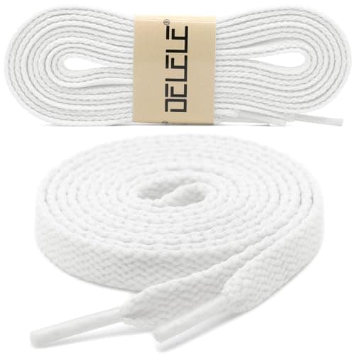 DELELE 2 Pair Flat Shoe laces 5/16" Wide Shoelaces for Athletic Running Sneakers Shoes Boot Strings, 01 White, 47 Inch (120cm)