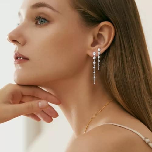 Lunvky 14K Gold Plated Dangle Earrings for Women Dainty Silver Drop Earring Trendy Long Dangling Wedding Bridesmaid Hoop Diamond Crystal Cute Earring Prom Jewelry Birthday Gifts