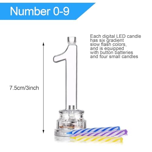 Boao 50 Pcs Birthday Number Candle Set Includes 10 Pcs Multicolor LED Flashing Number Candles with Transparent Shell and 40 Pcs Wax Candles(Colored Candle Style)