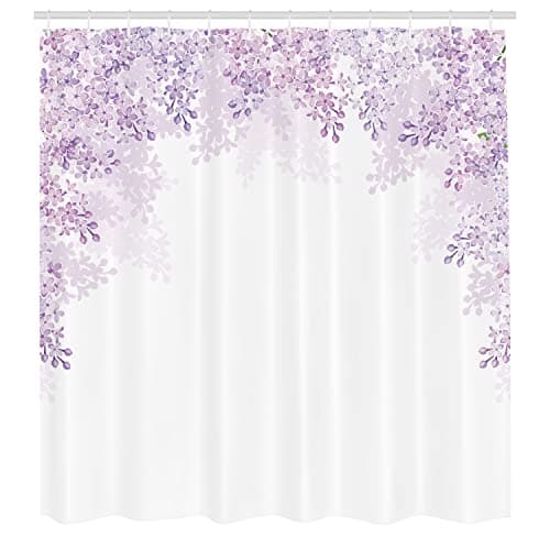 Ambesonne Flower Shower Curtain, Framing Lilac Flowers in Blossom Vernal Season Soothing Color Shades, Cloth Fabric Bathroom Decor Set with Hooks, 69" W x 70" L, Lavender White