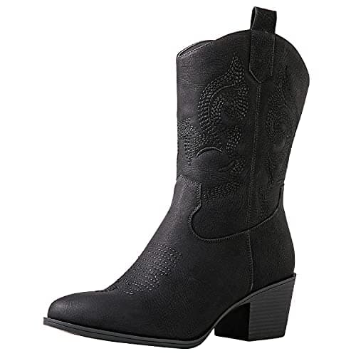 GLOBALWIN Women's Mid Calf The Western Cowgirl Boots Fashion Cowboy Boots For Women Chunky Low Heel, 19yy17black, 9