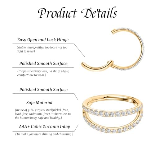 GAGABODY Double Hoop Conch Piercing Jewelry Septum Ring Gold Septum Jewelry Seamless 20 Gauge Nose Ring Hoop 20g Cartilage Earring with CZ Lip Rings 7mm Nose Hoop Surgical Steel Helix Earrings