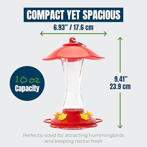 MEKKAPRO Hummingbird Feeders for Outdoors Glass - Red Hummingbird Feeders for Outdoors, Metal Ring, Bee-Proof Design, Easy Assembly, Red Hummingbird Feeder (Modern, 10oz)