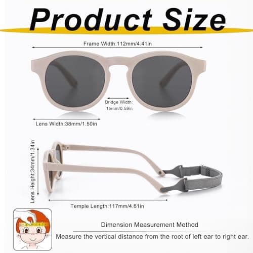 Baby Sunglasses, 2PCS Toddler Sunglasses with Strap Kids Polarized Glasses, Infant Sunglasses for 0-24 Months Soft Frame Safe (Black+Beige)