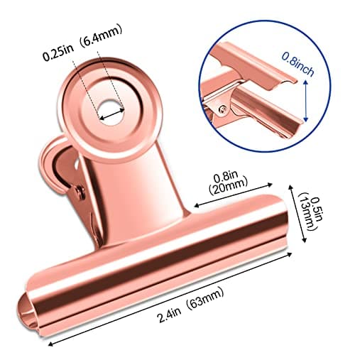 10 Pack Large Metal Hinge Clips 2.5 Inches Bull Hinge Paper Clips Bulldog Clips for Crafts, Photo, Drawing, Food Bags at Home, Office, School, Shop, Rose Gold, 63mm