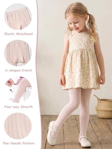 Miipat Baby Girl Tights Toddler Footed Leggings Mesh Lace Stockings 2 Pack Little Kids Hollow Pantyhose(WhitePinkPineNeedle,6-12M)