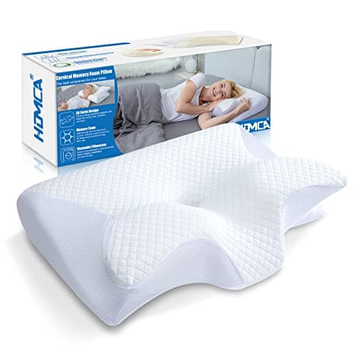 HOMCA Memory Foam Pillow, 2 in 1 Cervical Pillow for Neck Pain Relief, Ergonomic Neck Support Pillows for Side Back Stomach Sleepers with Breathable Pillowcase(White)