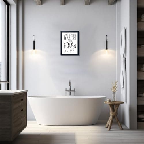 Bathroom Quotes Wall Decor, Black and White Bathroom Wall Art, Toilet Decor Signs Small Black Framed Canvas Art for Kid's Washroom