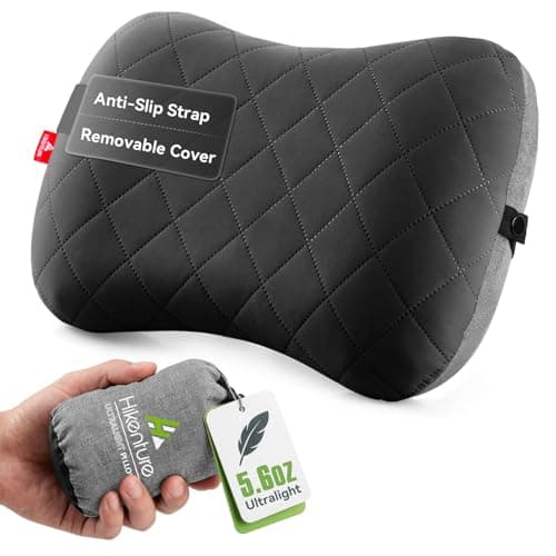 Hikenture Camping Pillow with Removable Cover - Ultralight Inflatable Pillow for Neck Lumber Support - Upgrade Backpacking Pillow - Washable Travel Air Pillows for Camping, Hiking, Backpacking (Black)