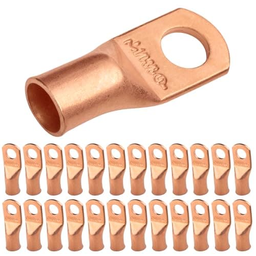 SELTERM 25pcs 1/0 AWG 3/8" Stud Battery Lugs, Ring Terminals, Heavy Duty Copper Wire Cable Ends, 0 Gauge Ring Terminal Connectors, UL Bare Copper Eyelets Electrical Cable