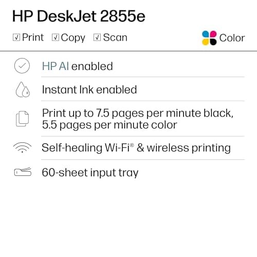 HP DeskJet 2855e Wireless All-in-One Printer, Scanner, Copier