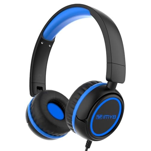 IMYB V1 Kids Headphones, Wired Stereo Foldable Tangle-Free 3.5mm Adjustable On-Ear Headphones for Kids for School/Toddlers/Childrens/Teens/Boys/Girls/Ipad/Tablet/Kindle/Phones/Travel/Plane (Black)