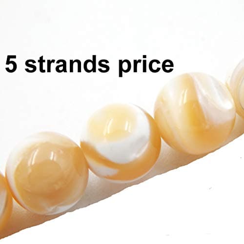 Malahill Gemstone Beads for Jewelry Making, Sold per Bag 5 Strands Inside, Khaki Trumpet Shell Beads 10mm