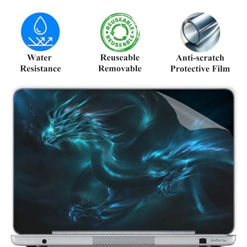 17 17.3 Inch Laptop Skin Sticker Cover Premium Sticker Cover Art Decal Decorative (Included 2 Wrist Pad Skins) - Blue Dragon