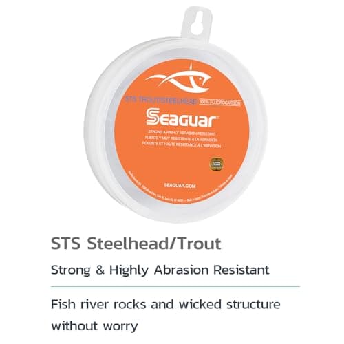 Seaguar STS Trout & Steelhead, Strong and Highly Abrasion Resistant, Premium, 100% Fluorocarbon Performance Leader Material, Virtually Invisible, Clear, 6lb 100yd