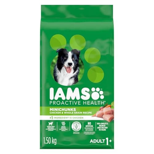 IAMS Proactive Health Minichunks Dry Dog Food – Crunchy Kibble for Adult Dogs – Chicken & Whole Grain Recipe – 1.50KG (3.3LB) Bag
