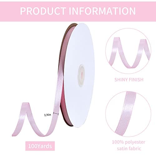 TONIFUL 1/4 Inch x 100yds Baby Pink Satin Ribbon,Valentine's Day Ribbon Thin Solid Color Satin Ribbon for Gift Wrapping, Crafts, Hair Bows Making, Wedding Party Decoration, Invitation Cards, Floral Bouquets