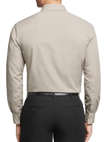 Van Heusen mens Regular Fit Poplin Solid Dress Shirt, Stone, 16.5 Neck 34 -35 Sleeve Large US