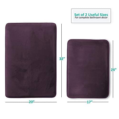 Clara Clark 2-Pack Bath Mat Set - Large and Small Bathroom Rug Set, Absorbent Memory Foam Bath Rugs, Non-Slip, Thick, Cozy Velvet Microfiber Bathrug, Plush Shower, Toilet Floor Bathmats Carpet, Purple