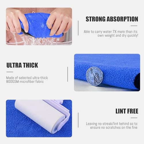 Airlab Microfiber Car Drying Towels 800GSM Thick Plush Cleaning Cloths Auto Detailing Quick Dry Wash Cloth for Interior & Exterior Lint Free, Streak Free, 40 x 40 cm, 4 Pack