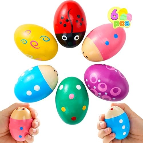 JOYIN 6 Packs Easter Wooden Egg Shakers Maracas Percussion Musical for Easter Basket Stuffer Filler, Classroom Prize Supplies, Musical Instrument, Basket Stuffers Fillers for Kids, Easter Hunt
