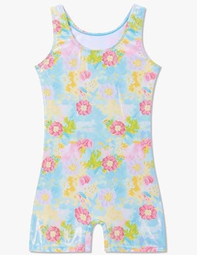 Ewbob Gymnastics Leotards for Girls Sparkly Biketards Dance Unitard with Shorts Quick Dry Sleeveless One-Piece Bodysuits Outfits 2-10 Years(008-4-5Y)